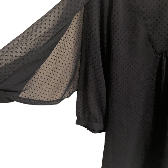 FOSSIL All Black Swiss Dot Semi Sheer Top w/Cape Sleeve - Picture 2 of 8